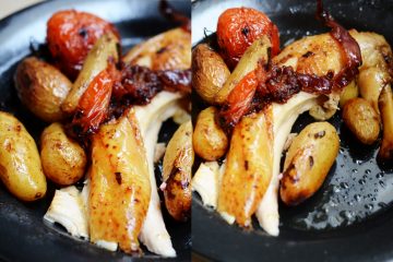 poulet roti lard et tomates recette fere